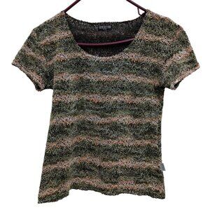 VTG Y2K Generation Fairy Grunge Baby Tee Womens Small Green Pink Crochet Striped